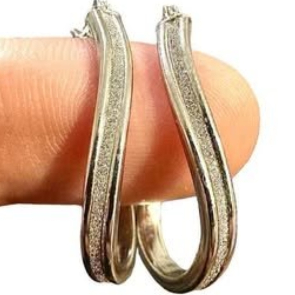 Oval Hoop Curved Earrings 925 Sterling Silver U Shape 35MM Earrings for Women